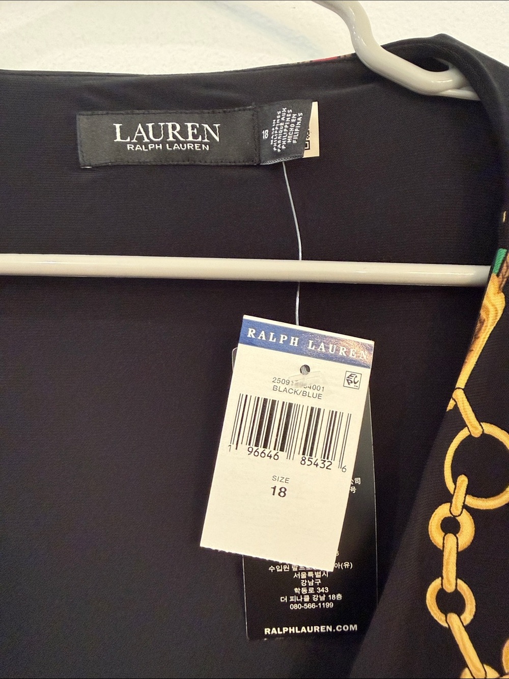 Lauren Ralph Lauren Black Midi Wrap Dress with Multicolor Chain & Belt - Picture 2 of 3